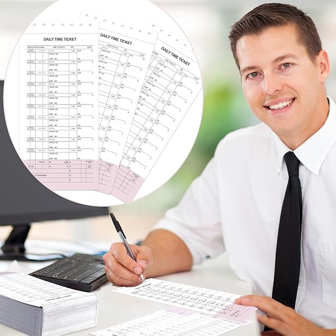 500 Pack Daily Time and Job Ticket 12 Flag Mechanics Time Sheets Cards for Employees Weekly Format Repair Shop Office Business, 4 1/4" x 9 1/2"