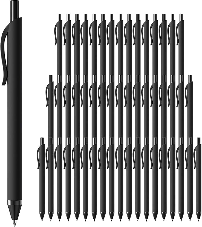 50 Pack Black Ink Pens - Bulk Pens, 1.0MM Medium Point Ballpoint Pens, Smooth Writing No Bleed Retractable Ball Point Pen (Black)