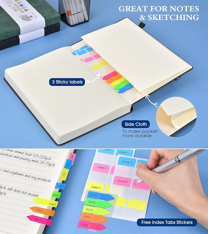 A5 Lined Journal Notebook - 365 Page Leather Journals for Writing Women & Men，Hardcover Notebook with 100Gsm Thick Pages，Daily Diary for Travel, Work，School，Note Taking，College Ruled (5.9" x 8.5")