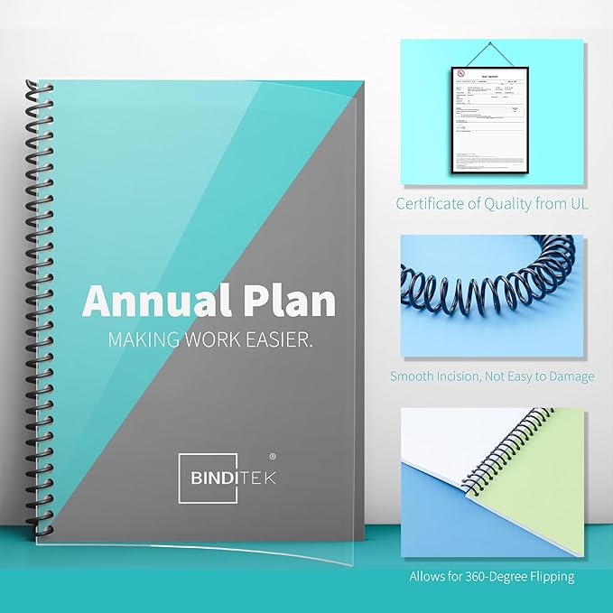 Binditek 100 Pack Plastic Spiral Binding Coils, 4 Different Sizes (6mm, 8mm, 10mm, 12mm)(1/4", 5/16", 3/8", 1/2"), 3:1 Pitch, 36Loops, Black, for Letter Size