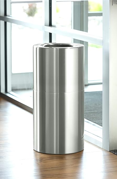 Safco Open Top Trash Can, 20 Gallon Aluminum Modern Garbage Can for Indoor Use, Silver