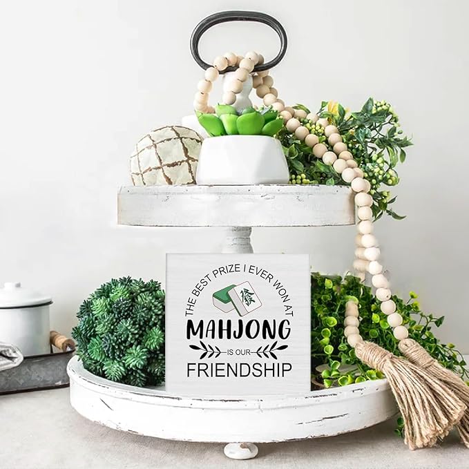 Mahjong Gifts for Players Women, Mahjong Friendship Wooden Sign, Farmhouse Home Living Room Desk Decor