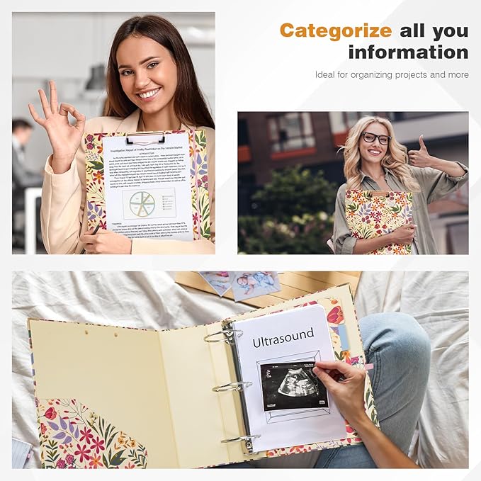 Ospelelf 3 Ring Binder for Letter Size Paper with 5 Tab Dividers, 3 Inch Ring, 4.4 Inch Spine, Floral Binder with Clip for School and Office Supplies