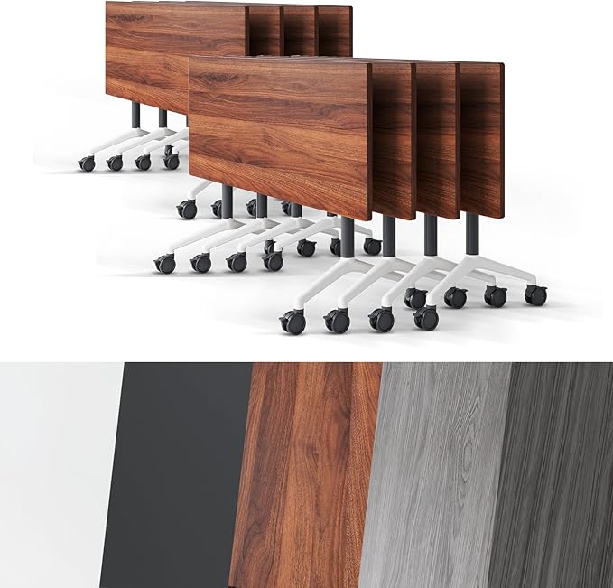 Conference Room Table, Folding Conference Tables,Thicken Grey Tabletop,Flip Top Wooden Seminar Meeting Room Table for Conference Room Offices (8, Walnut, 61.0“)