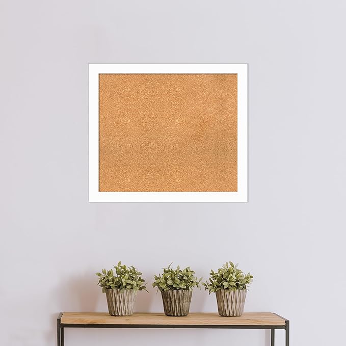 Amanti Art Natural Cork Board for Wall, 27x31 Vision Board with White Frame, Large Corkboard Office Decor for Home Organization, Casual Corkboard Pinboard to Display Items for Home Organization in