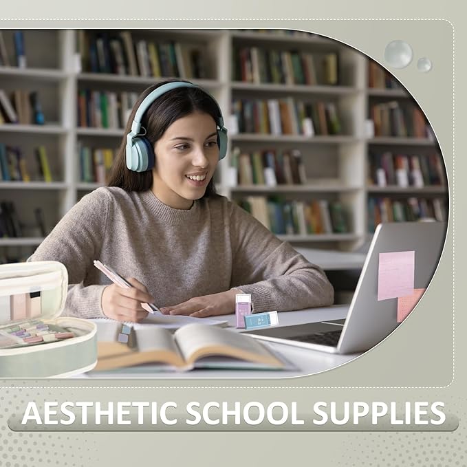 Janlaugh 38 Pcs Aesthetic College School Supplies with Pen Case Sticky Notes Gel Pens Highlighters Correction Tapes Back to School Stationery Kit(Morandi Color,Cute)