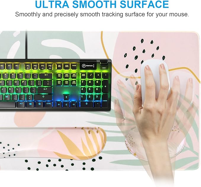 iCasso Desk Pad Mat, Big Ergonomic Mouse Pad,+ Keyboard Pad+Wrist Rest, Easy Typing Pain Relief, 3Pcs (35.4×15.7 in) Keyboard Mat Desk Mat for Keyboard and Mouse (Morlandi)