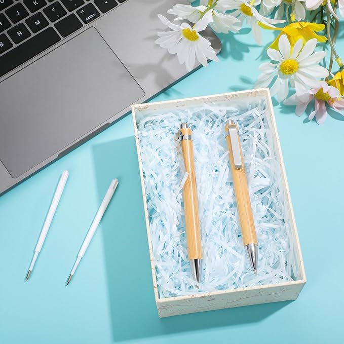 Fainne Bamboo Retractable Ballpoint Pen Engraving Wooden Black Ink 1mm Thank You Wooden Pens Writing Office School Supplies for Teacher Coworker Student Journal Graduation Gifts(40 Pcs)