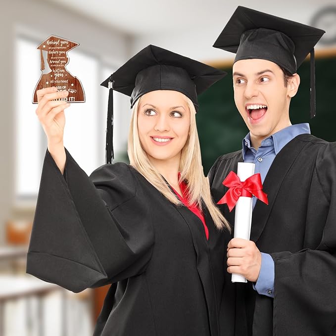 2025 Graduation Gifts for Him Class Of 2025 College Graduation Decoration, Inspirational Positive Congratulations Graduation Quote Behind You All Your Memories Card Wood-Like Acrylic Plaque Desk Decor