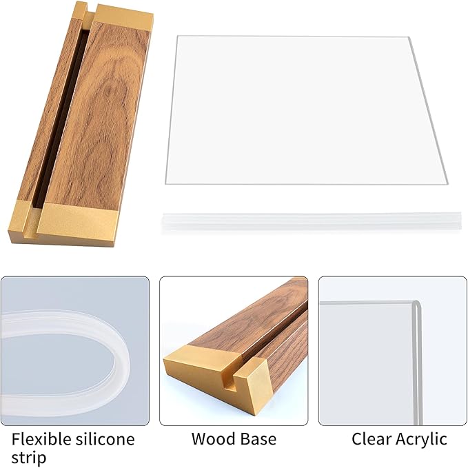 Acrylic Sign Holder 5"x7" Tabletop Display Clear Sign Board with Wood-Color Base, Horizontal for Store/Coffee Shop/Restaurant Menu Hotel/Office Display Holder, 2 Pack