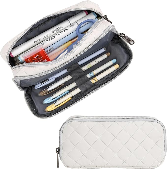 Della Gao Small Pencil Case Large Capacity Pencil Pouch Marker Pen Bag Coin Pouch Office Stationery Organizer (Beige-02RH)