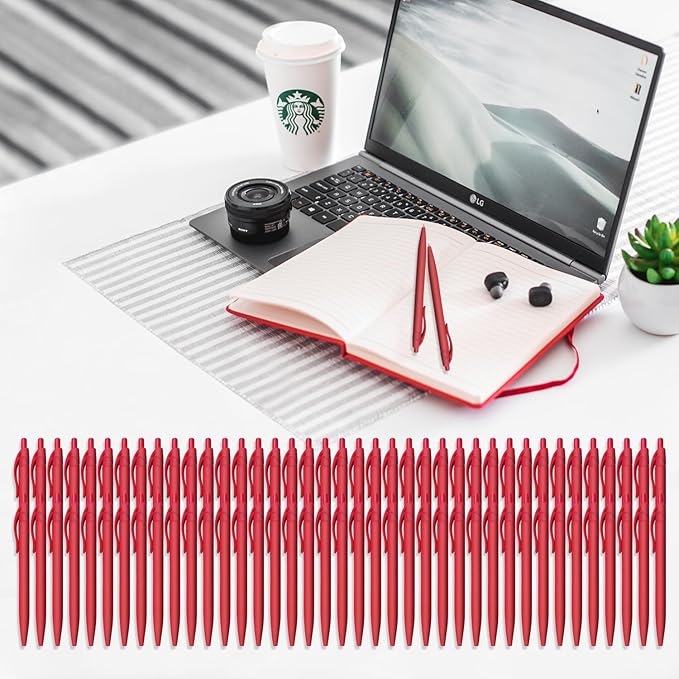 Aozora Pens Bulk 240 Pack Red Click Pens No Bleed Wholesale Retractable Ballpoint Pens Medium Point,Smooth Ink Pens for Journaling School Office Supplies 1.0MM Red Ink