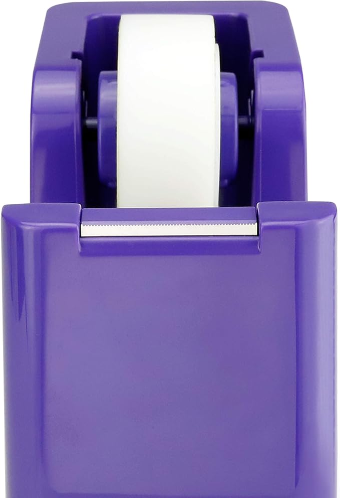 ABEL SimpleWork Desktop Tape Dispenser, Purple, 1 in Core, Non-Skid Weighted Base, Tape Cutter for Office, Home, School, and Crafts