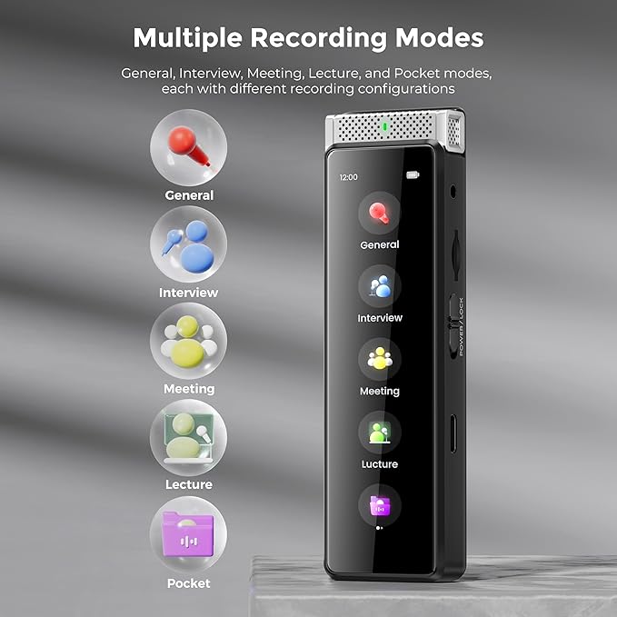 136GB Digital Voice Recorder with Playback, Innioasis R1 Full Touchscreen Voice Recorder with AI Intelligent Transcription and Bluetooth, Voice Activated Sound Audio Recorder Device with Mic (Silver)