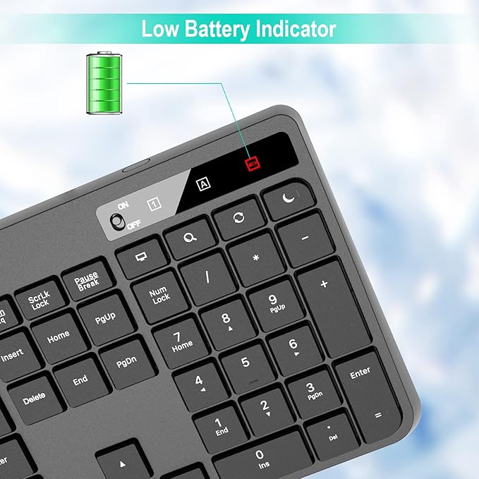 Wireless Keyboard and Mouse Combo,EarlyLit 2.4G Full-Sized Ergonomic,Cordless USB Mouse and Keyboard,12 Shortcut Keys and Quiet Click for Computer/Laptop/Windows/Mac