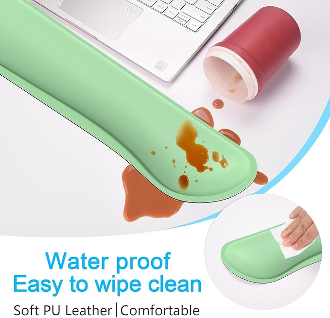 Dapesuom Keyboard Wrist Rest Set, Cute PU Leather Wrist Cushion for Computer Keyboard and Mousepad, Memory Foam Mouse Pad Rests Support with Non-Slip Base for Typing Pain Relief, Laptop, Mint Green