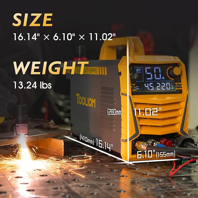 TOOLIOM Plasma Cutter, Non Touch Pilot Arc, Large LED Display 50 Amps Cutter Machine with 110/220V Dual Voltage, IGBT Maximum 3/4 Inch Clean Cut DC Inverter Cutting Machine
