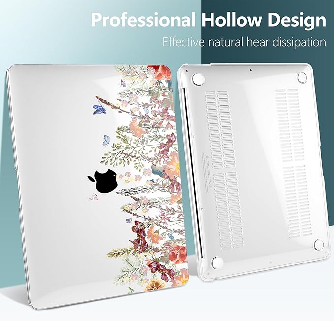 DONGKE Compatible with MacBook Air 13 inch Case 2021 2020 2019 2018 Release A2337 M1 A2179 A1932 with Retina Display & Touch ID, Plastic Hard Shell & Keyboard Cover - Floral Illustration