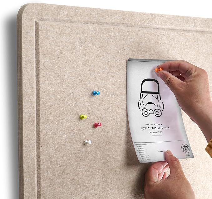 Large Bulletin Board, 48 X 36 inches Felt Board Notice Pin Board, 4' x 3'Cork Board Alternative for Wall, Self-Adhesive Vision Board Mood Board Foldable Photo Board with 30 Pushpin (Beige Brown)