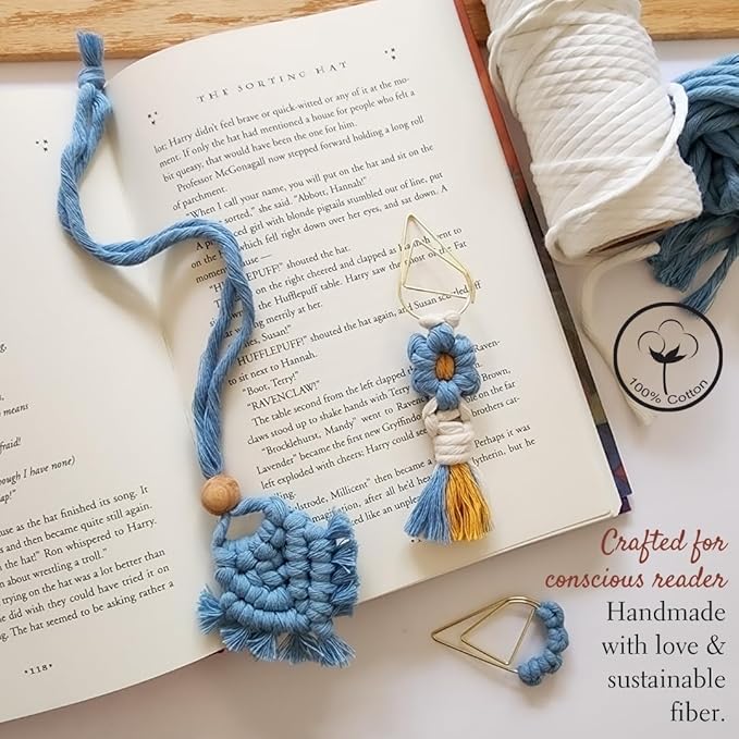 Set of 3 Whimsical Bookmark | Book tabs Classroom Must Haves Crochet Flower Bookmark Paper Clips Bullet Journal Tassels for Bookmarks Cute Things Teacher Must Haves