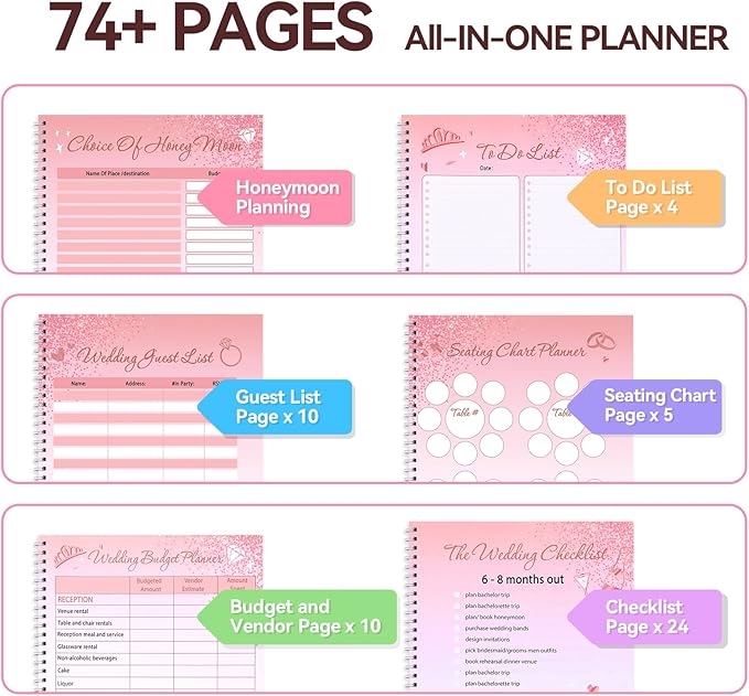 Wedding Planner Book and Organizer, Planner for Wedding Preparations, Wedding Planning Book for Newlyweds, with 12-Month Countdown Checklist for a Comprehensive Wedding Plan (11"× 8")