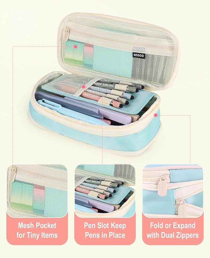 56 PCS Aesthetic School Supplies Cute Stationary Set with Pencil Case, Inspirational Ballpoint Pens, Highlighters, Black Ink Gel Pens,Mechanical Pencils 0.5-0.7mm, College Student Essentials (Blue)