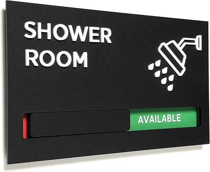 Kubik Letters Premium Shower Room Sign with Slider for Dual Messages Room Status (AVAILABLE or IN USE)