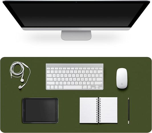 Leather Desk Pad Protector,Non-Slip Desk Pad,on-Slip PU Leather Large Mouse Pad,Easy Clean Desk Protecor Mat,Writing Pad for Office Work/Home/Decor(OliveGreen, 31.5" x 15.7")