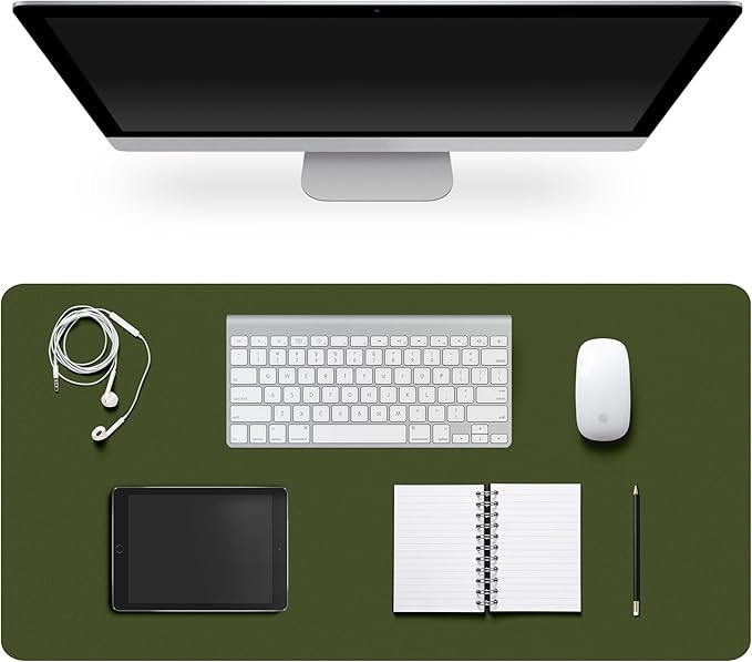 Leather Desk Pad Protector,Non-Slip Desk Pad,on-Slip PU Leather Large Mouse Pad,Easy Clean Desk Protecor Mat,Writing Pad for Office Work/Home/Decor(OliveGreen, 35.4" x 17")