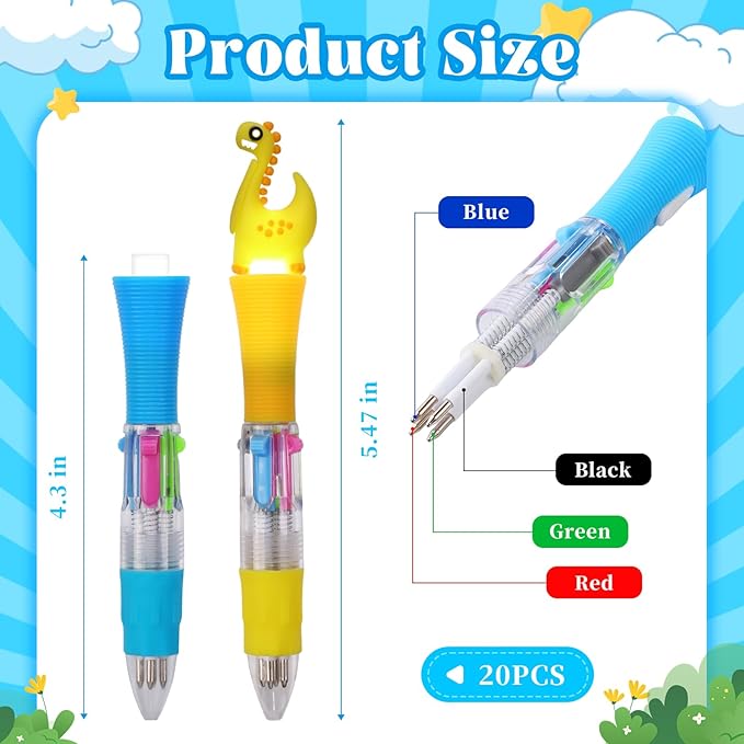 CZWZ 20Pcs Multicolor Pens in One 4-in-1 Cute Pens Bulk for Kids, Ballpoint Pen for Birthdays and Children's Parties, Fun Gifts Assorted Ink Kawaii Pen(Style-2)