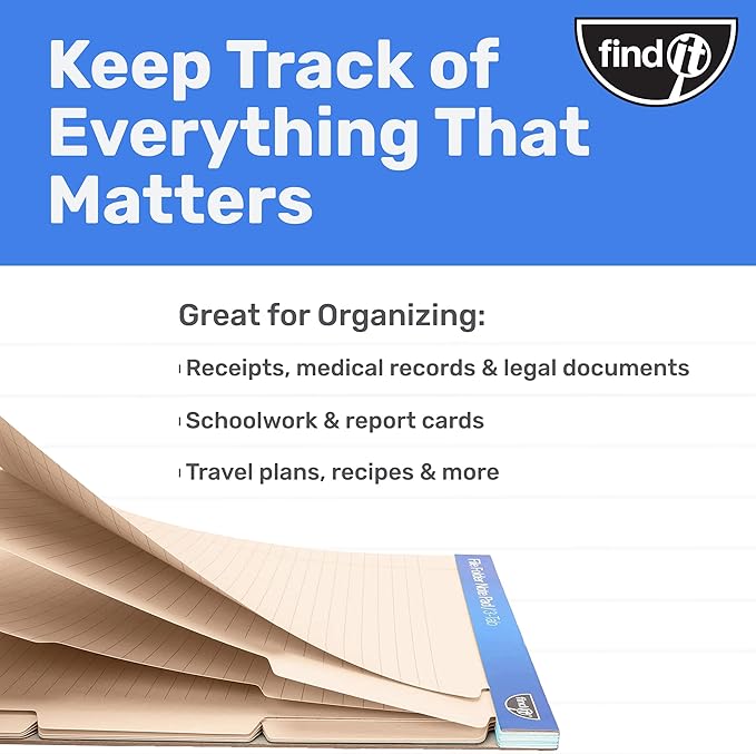 Find It File Folder Notepad - Pack of 72-9.5 x 12.5 Inch Notebook Organizer Folders for Filing, Document, and Clipboard Organization - Cream