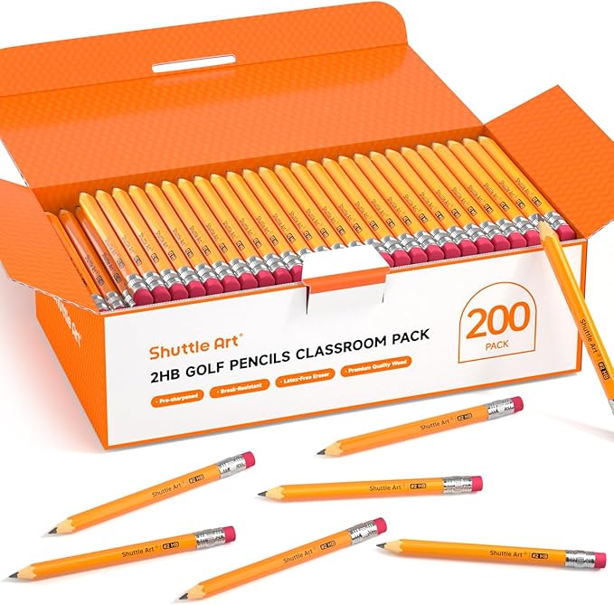 Shuttle Art 200 Pack Golf Pencils With Erasers, #2 HB Pencils Bulk, 3.5” Mini Pencil, Pre-Sharpened Small Pencil for Kids Teachers Classroom Games, Back to School Supplies
