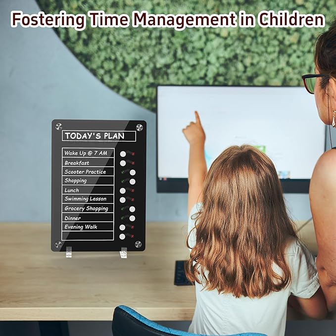 NiHome Black Acrylic Magnetic to Do List Planning Board with Sliders & Desktop Stand,Chore Chart for Kids & Adults,Checklist Routine Chart Task Board for Fridge & Desk,For Magnetic Metal Surfaces Only