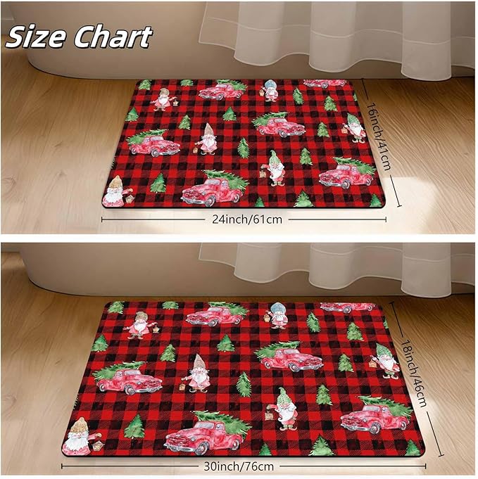 Christmas Front Door Mat Entryway Rug Buffalo Plaid Welcome Matt Front Porch Rugs Santa Claus Truck Doormat Outdoor Entrance Outdoor Rug Floor Mats, 16" x 24" Inch