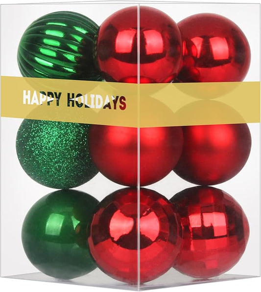 Red & Green 1.6" Small Christmas Balls Christmas Tree Decoration Ornaments Shatterproof Hanging Balls for Birthday Halloween Holiday Wedding Decorations Set of 12pcs