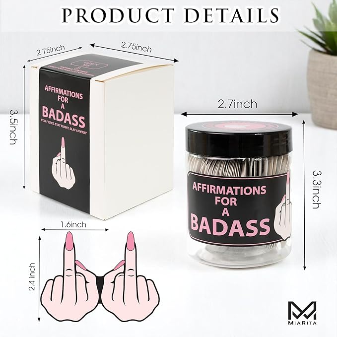 Badass Affirmation Jar – 60 Daily Motivational & Inspirational Badass Affirmations for Women, Inspirational Gifts for Women, Bestie, Miiddle Finger Gifts, Self Care Gift, Encouragement Gift