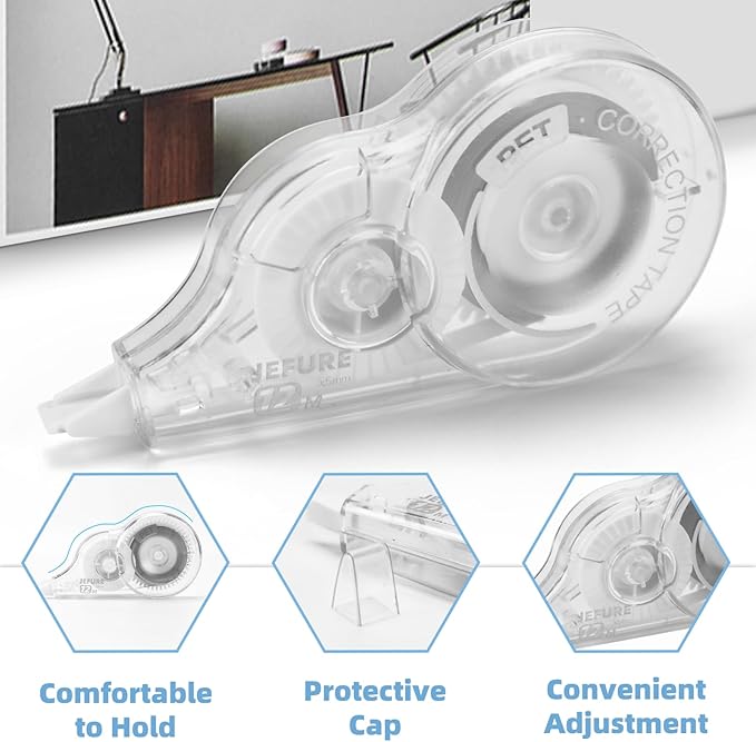 12 Pcs 39.4 Ft Correction Tape, Tear-Resistant Tape Bulk for School, Office, Note Taking, Journal (Tape Width 0.2 in, Clear)