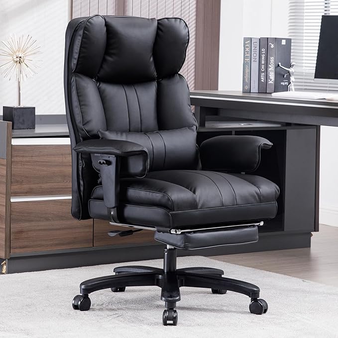 Big and Tall Office Chair 500lbs Wide Seat Executive Office Desk Chair High-Back Office Task Chair with Foot Rest, Ergonomic Lumbar Support Computer Office Chairs for Heavy People(Black)