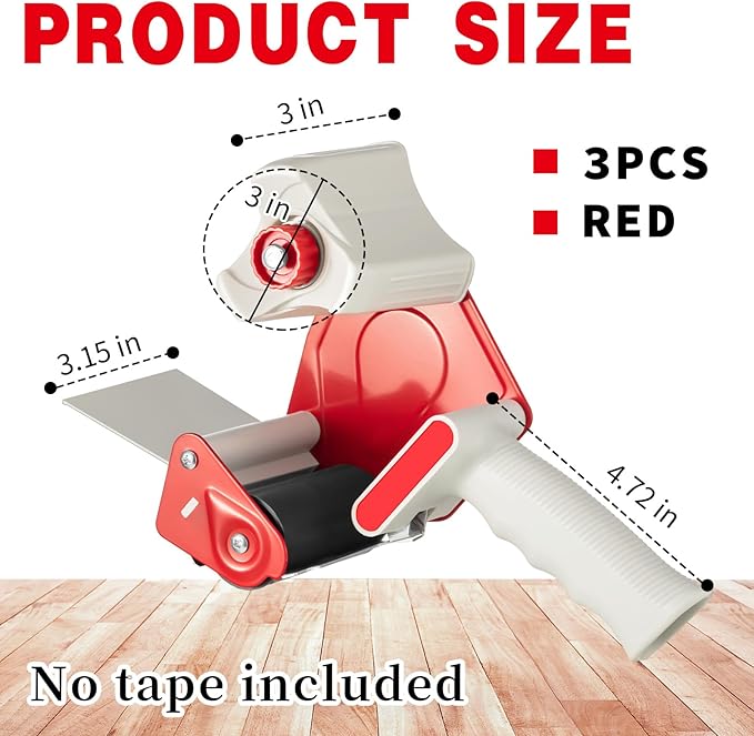 WILLBOND 3 Pack 3 Inches Wide Tape Gun Lightweight Packing Tape Dispenser Gun Heavy Duty Dispenser for Office Home Shipping Moving Shipping Carton and Box Packaging Seal Packing, Red