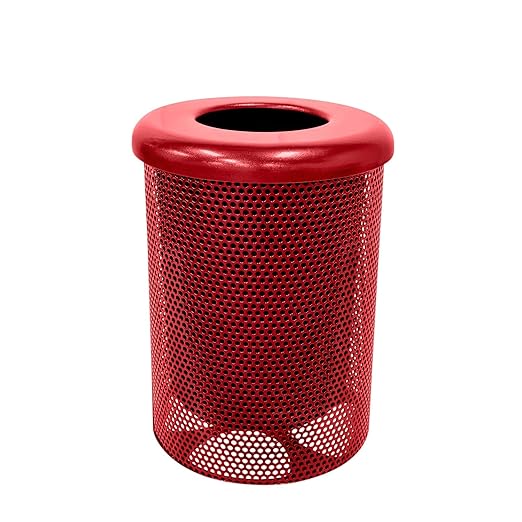 RFT-P-TXTRED Heavy Duty Round Trash Receptacle with Flat Top, Liner Included, 32 Gallon, Textured Red, Made in America