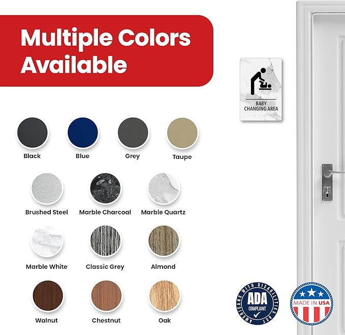 Promot Baby Changing Area Restroom Sign – ADA Braille Bathroom Sign for Business, Self-Adhesive, 9" x 6", Commercial Door Signage, Office Wall Decor - Marble Quartz