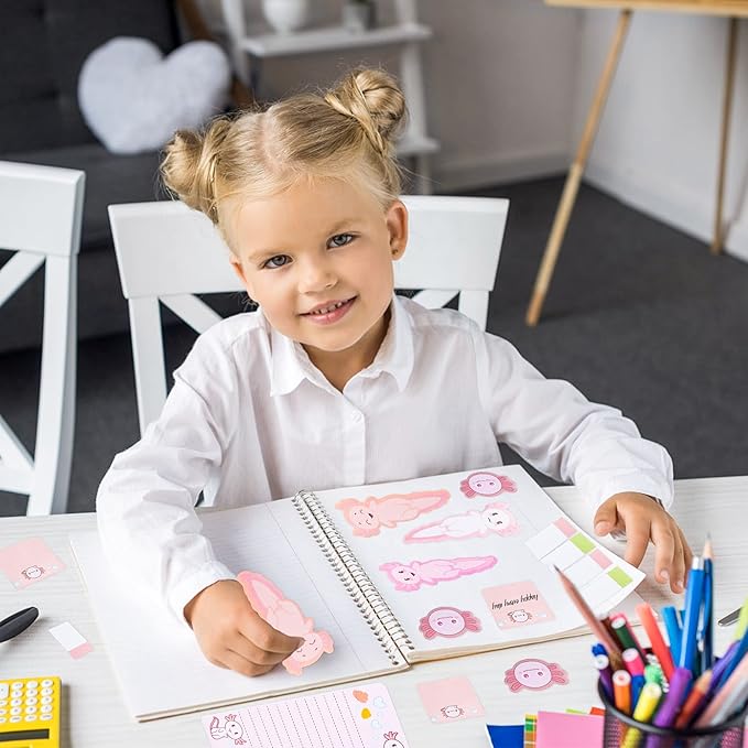 Xqumoi I Just Really Like Axolotl Sticky Notes Set, 550 Sheets, Animal Mexican Walking Fish Shaped Self-Stick Notes Pads Divider Tabs Bundle Writing Memo Pad Page Marker Back to School Office Supplies