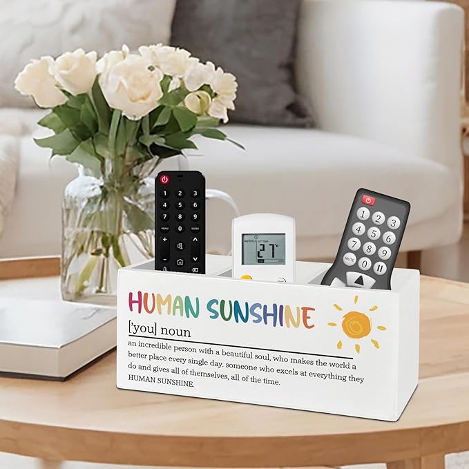 Sunshine Gifts, Human Sunshine Inspirational Pen Pencil Holder Organizer for Desk Accessories, Motivational Appreciation Gifts for Teacher Coworkers Wooden Box Sign Desk Decor