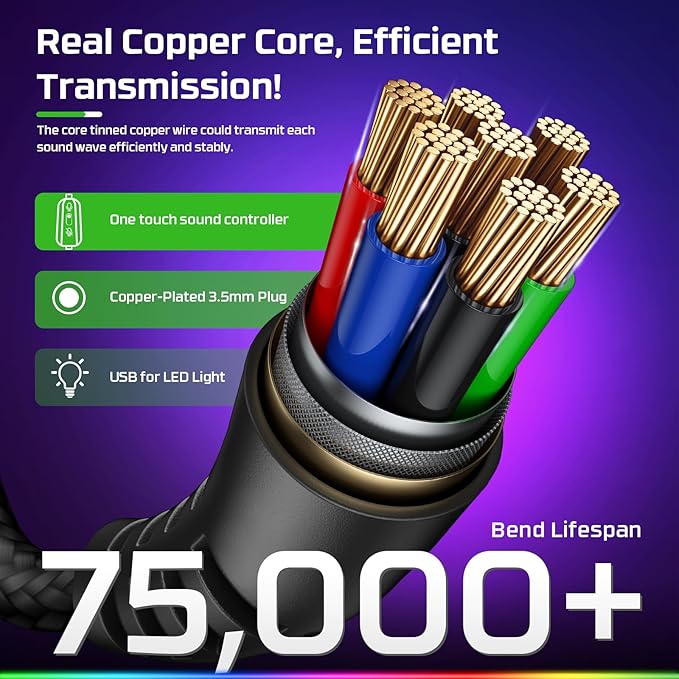 Fachixy FC200 Gaming Headset with Microphone for PS4, PS5, Switch, Xbox, Mac, PC Gaming Headphones with Mic, Gamer Headset with RGB Light - White-Black