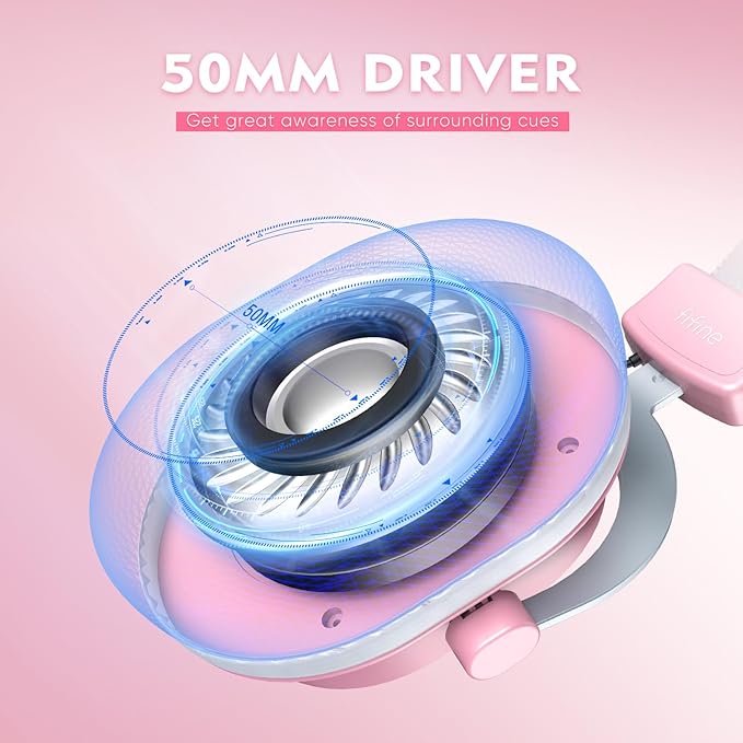 FIFINE PC Gaming Headset, USB Wired Headset with Microphone, 7.1 Surround Sound, in-Line Control, Computer RGB Over-Ear Headphones for PS4/PS5, for Streaming/Game Voice/Video-AmpliGame H6 (Pink)