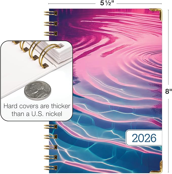 HARDCOVER 2026 Planner, 5.5"x8": 14 Months (November 2025 - December 2026), Daily Weekly Monthly Planner, Yearly Agenda, Bookmark, Pocket Folder and Sticky Note Set (Summer Bliss)
