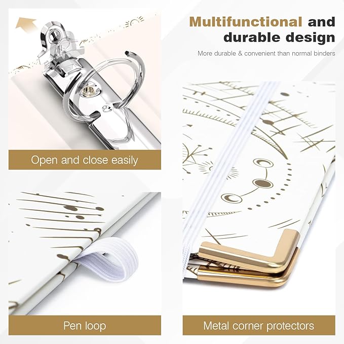 Ospelelf 3 Ring Binder, 1 Inch, Cute Letter Size (11" x 8.5") with 5 Tab Dividers, File Folder Labels and Low Profile Clipboards, Tarot Cards Binder for School and Office Supplies