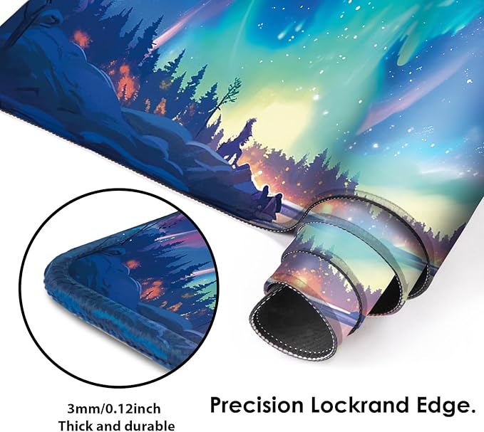 Galdas Gaming Mouse Pad XXL XL Large Long Extended Big Mousepad Non-Slip Rubber Keyboard Mouse Pad with Stitched Edges for Laptop Home Office (31.5x11.8x0.08 Inch) … (Aurora)