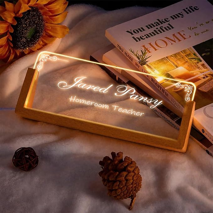 Custom Desk Name Plate,Light Up Acrylic Office Sign, Personalized Gift for Boss Coworker Teacher, Employee Appreciation Award, Home Office Decor