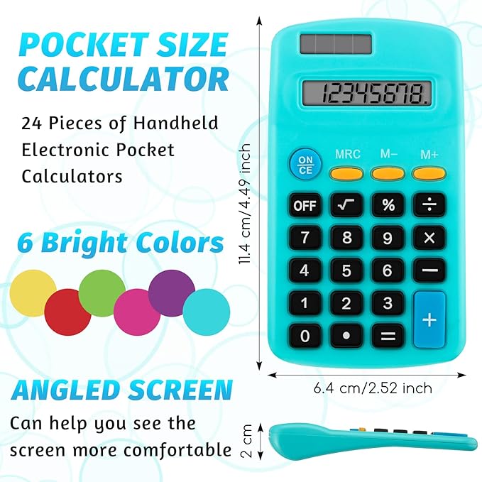 Weewooday 36 Pieces Pocket Size Calculator 8 Digit Basic Solar Battery Dual Power Mini Calculator for Desktop Home Office School Students Kids, 6 Colors